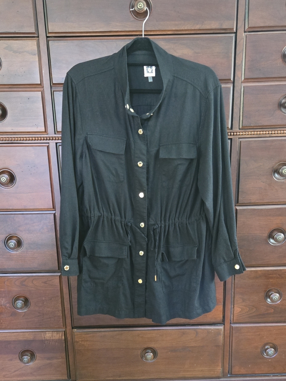 Anne Klein Linen Blend Black Utility Drawstring Jacket Size XL
